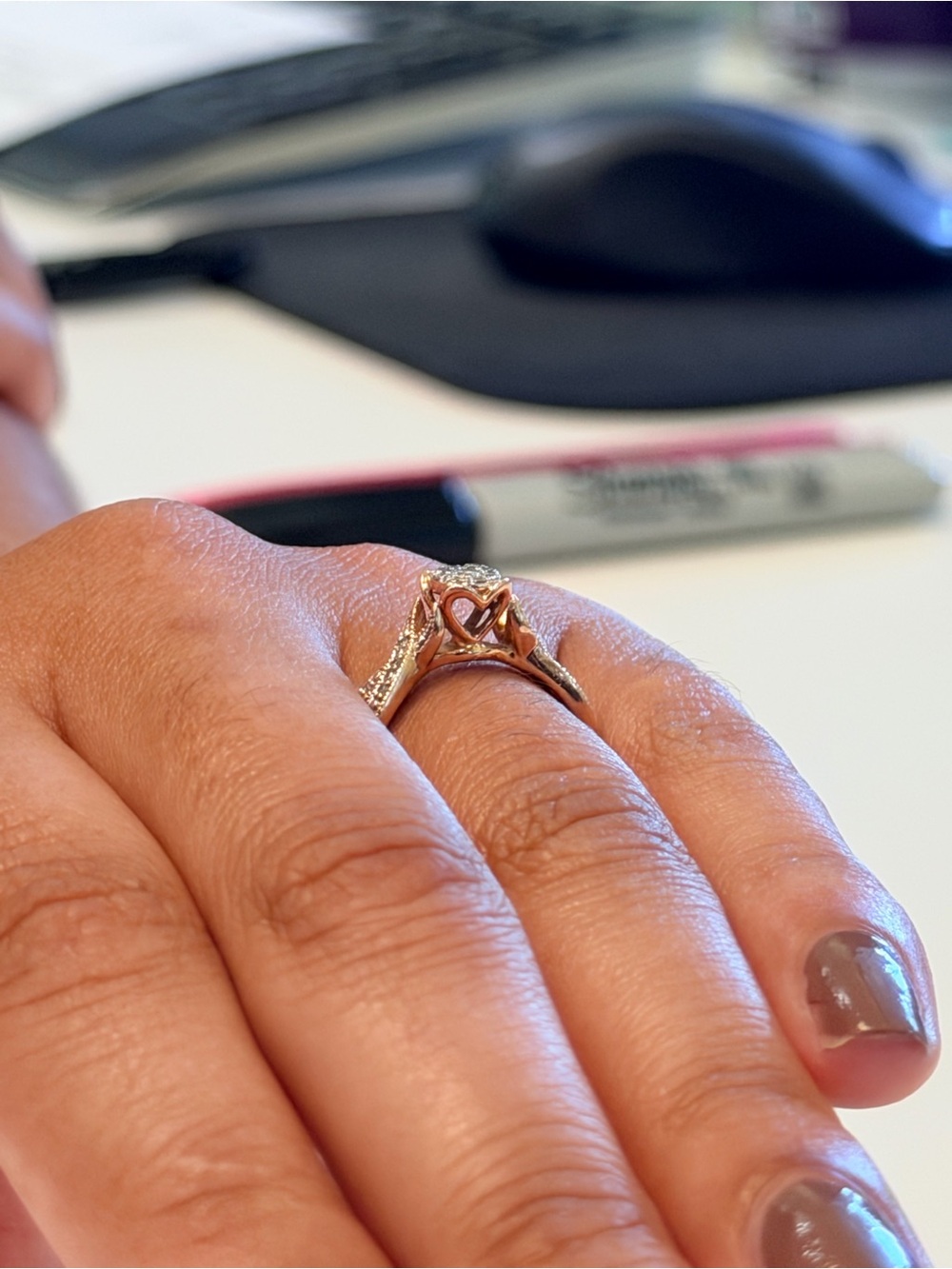 Vintage-Inspired Rose Gold and Diamond 10k Magic Glo Engagement Ring sz 6.5 - Picture 3 of 5